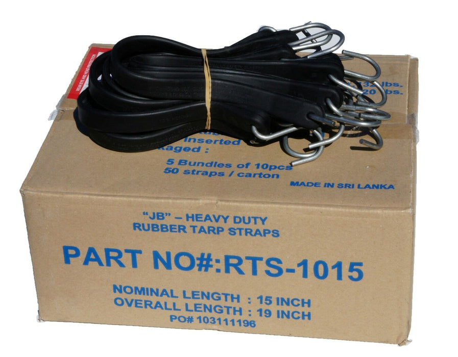 15" Rubber Tarp Straps with S-Hooks Attached